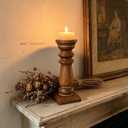 Wood Pillar Candle Holders 14 Inch Tall, Handmade Antique Brown Farmhouse Candle Holders for Pillar Candles, Natural Decorative Candlestick Holders, Rustic Candle Holder for Table Centerpiece