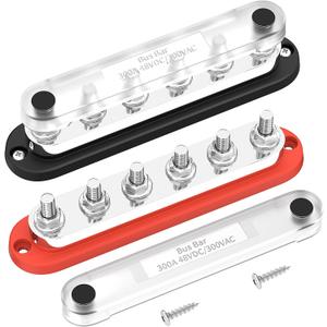 DaierTek Power Distribution Block 300A 12V Bus Bar 5/16" 6 Post Terminal Block with Cover Max 48V DC/300V AC for Marine Automotive Car Truck Solar Systems (Positive and Ground)