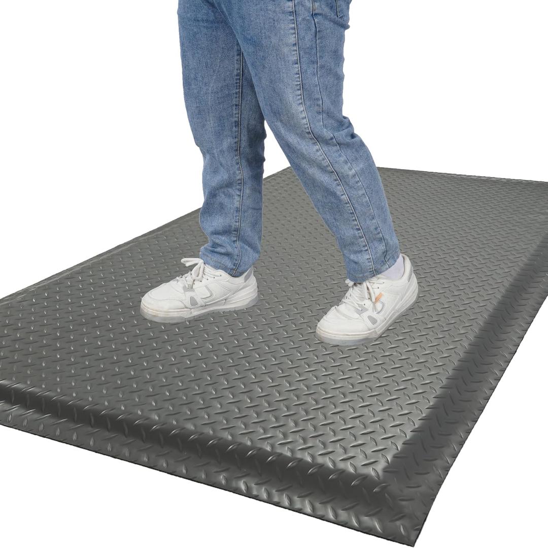 Nisorpa Anti Fatigue Mats Industrial 2' x 5' Ergonomic Standing Mat 15/16" Extra Thick Heavy Duty Commercial Diamond Plate Support Shop Floor Mat for Leg & Back Pain, Grey