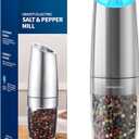 Gravity Electric Salt and Pepper Mill, Battery Operated, Adjustable Coarseness, Large Capacity Salt and Pepper Grinder With LED Light (Single, Stainless Steel-Battery)