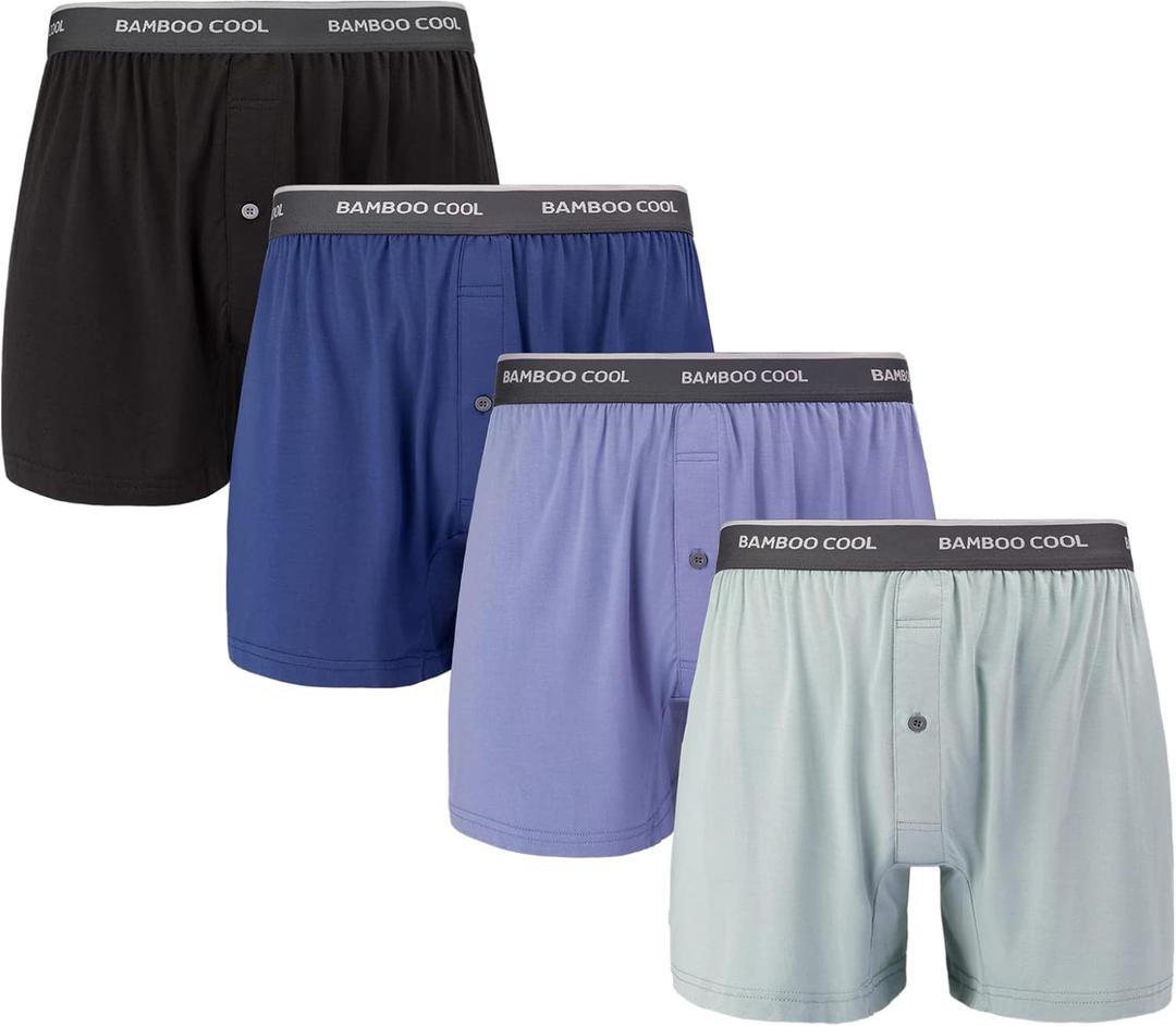 BAMBOO COOL Men's Boxer Shorts,Breathable knit Boxers Underwear,Relaxed Fit Stretch Boxers 4 Pack (Large, 4-pack ( dark Blue+ blue Grey+ black + grey Blue))