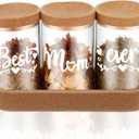 Best Mom Ever Glass Spice Jars Set with Cork Lids and Tray, 3-Piece Seasoning Storage Jars for Kitchen for Mom