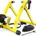 Sportneer Bike Trainer - Magnetic Stationary Bike Stand for 26-28" & 700C Wheels - Adjustable 6 Level Resistance Bike Trainer Stand for Indoor Riding with Quick Release Lever & Front Wheel Riser Block (Yellow)