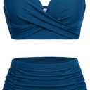 Yonique Women Underwire Bikini Set High Waisted Tummy Control Swimsuit 2 Piece Push Up Bathing Suit (Blue, XL)