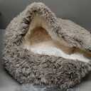 CATISM Plush Hooded Cat Bed, Calming Nest, Self-Warming Cave, Cozy Pod for Indoor Cats or Small Dogs, Removable Washable Cove With Non-Slip Bottom (21.0"L x 21.0"W x 15.0"Th, Coffee)