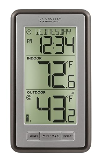 La Crosse Technology WS9160UV3 Digital Indoor Outdoor Thermometer Wireless  MultiFormat Remote Temperature Sensor, Temperature Humidity Monitor with Manual Settings and 24hr Display