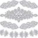 9 Pcs Rhinestone Applique Iron on Patch 3 Style Rhinestone Hot Fix Applique Wedding Hair Appliques for Bridal Wedding Dress Clothing Sash Crystal Belt Sewing Appliques for Shoes(Silver)