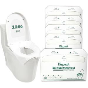 1250 Pcs Disposable Flushable Toilet Seat Covers (5 Packs of 250 Pcs) | 100% Biodegradable Commercial Toilet Seat Covers | Half-Fold Wall Dispenser Compatible | DISPOZIT Safe Liners