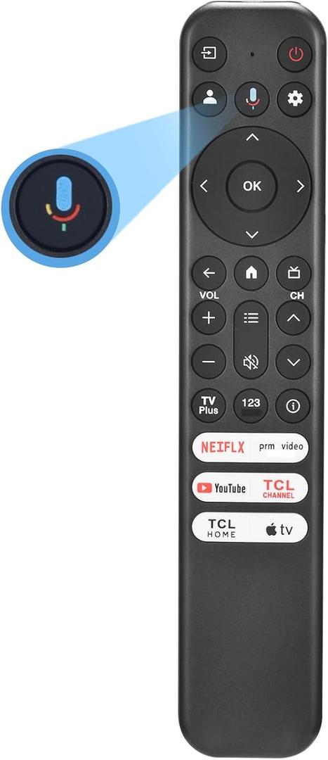 For TCL Google TV Remote, RC813 for Voice Replacement Control,for Android Mini-LED QLED 4K UHD Smart Television, with 6 Shortcut Buttons for NEIFLX/Prime/YouTube/TCL/Apple TV Buttons