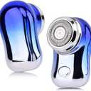 Mini Travel Electric Shaver, Portable Pocket Size Rechargeable Shaving Razor Lightweight Razor with Battery Power Display Wet & Dry Rotary for Teen Office Business(Color:Blue)