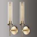 Brass Knurled Wall Sconce 20", Bathroom Wall Sconce Set of Two,Glass Tube Brass Sconces Wall Lighting,Bathroom Sconces Side of Mirror,Vanity Sconce Lights for Bath,Including E26 Light Bulbs