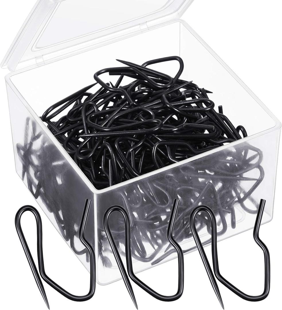 Shappy 120 Pack Drapery Hooks Pins for Curtains, Metal Pinch Pleat Hooks with Clear Box 1.2 Inch for Window Door and Shower Curtain(Black)