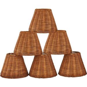 Chandelier Shades Set of 6, Small Lamp Shades Clip On Bulb 3" Top x 6" Bottom x 5" Slant Height, Rattan lamp shade mini Chandelier Lamp Shades, Sconce Shades, Replacement Lampshades (6 Packs)