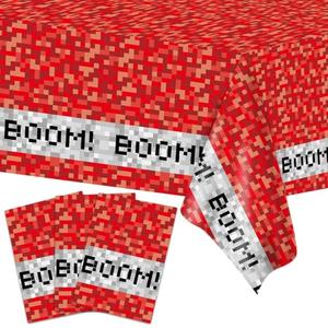3PCS Pixel Party Table Cover for Video Game Themed Birthday Decoration Pixel Gaming Birthday Tablecloth Waterproof Gamer Mining Tablecloth for Kids Gamer Mining Party Supplies Decorations
