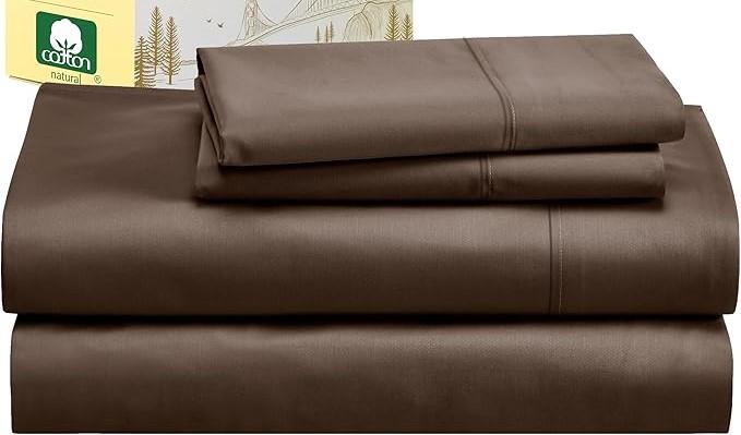 California Design Den Queen Sheet Set - Soft 300 Thread Count Sateen, Natural 100% Cotton Sheets for Queen Size Bed with Deep Pockets, Cooling and Durable Bedding Set - Warm Chocolate Brown