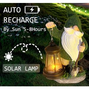 Teaeeno Gnome Garden Decor Statue Solar Gnomes Decorations for Yard with Lantern Light Outdoor Decorations for Patio Mom Gift