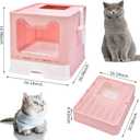 Panghuhu88 Foldable Cat Litter Box Enclosed Cat Litter Box with Lid, Top Entry Cat Toilet, Easy Clean Cat Potty Include Cat Litter Scoop&2 Garbage Bag, Brush, Self Cleaning Cat Litter Box Large (Pink)