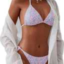 SOLY HUX Women's Floral Halter Swimsuit Tie String Cheeky Bikini Set High Cut Bathing Suits 2 Piece (Large)