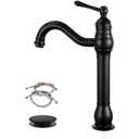 gotonovo Vessel Sink Faucet 360° Swivel Spout Single Handle Tall Bathroom Faucet 1 Hole Farmhouse Lavatory Washbasin Mixer Tap Matching Supply Hoses, with Pop Up Drain, Matte Black