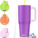 40 oz Tumbler with Handle and Straw for Her, Flexible Straw, Insulated Tumbler Cups with Silicone Bottom, Keeps Beverages Cold Up to 24 Hours, Gym/Work/Travel/School/GiftGrape Purple
