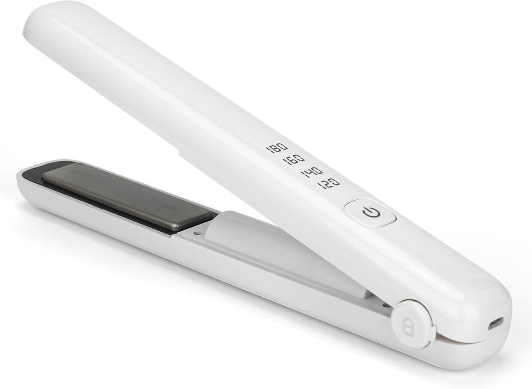 Cordless Hair Straightener & Curling Iron  Rechargeable with 45-Min Runtime for Salon-Perfect Results at Home (White)