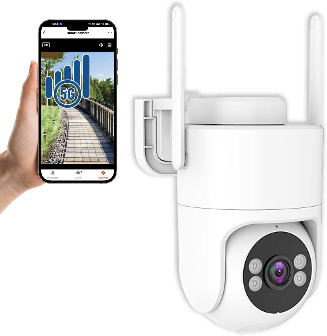 6MP TUYA Security Camera Outdoor, 2.4G/5G WiFi Cameras for Home Security 24/7 Recording, Pan-Tilt 360 View, Color Night Vision,Two-Way Audio, Auto Tracking & Light Alarm, Plug-in cam, Cloud/SD/IP66