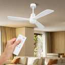 Obabala 52IN White Ceiling Fan with Lights Modern Ceiling Fan with Remote Control Reversible DC Motor and Matte White 6 Speed, Timer for Indoor Outdoor Patios