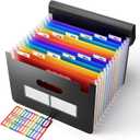 ABC life 12-Pocket Accordion File Organizer, Expandable File Folder with Colorful A-Z Tabs, Portable Bill & Receipt Organizer, Desktop Letter/A4 Document Storage for Home & Office-Black