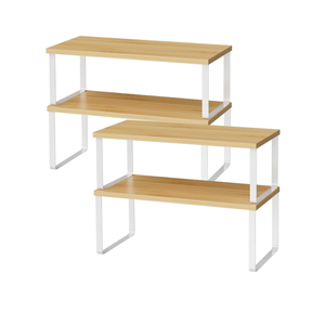 Organizes, 12.7 inches Large Kitchen Counter Shelf, Set of 4 Wood Kitchen Pantry Organizer, Storage Shelves for Countertop, Spice Rack, Stackable, Expandable, Metal White, Nature
