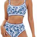 MELYUM High Waisted Bikini Sets for Women Floral Two Piece Bathing Suit Tummy Control Swimsuits Modest Swim Suits 2025 Teens, M