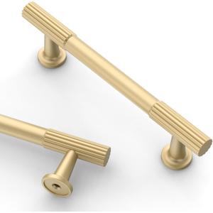 Asidrama 10 Pack 3.75 Inch(96mm) Brushed Gold Cabinet Handles, Kitchen Cabinet Hardware for Cupboard Drawer Pulls