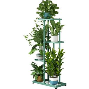 LINZINAR Metal 4 Tier 5 Potted Indoor Outdoor Plant Stand Shelf Planter Display for Patio Garden Corner Balcony Living Room (Light Green)