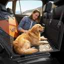SugarFox Dog Car Seat Cover for Back Seat - Upgraded PU Leather Dog Hammock, 400lbs Hard Bottom Backseat Pet Cover, Waterproof Anti-Scratch + Pet Safety Belt (BLACK-60x20)