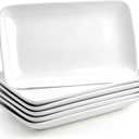 Foraineam Rectangular Salad Plates, 10 Inch White Porcelain Dessert Appetizer Plates Set, Dishwasher and Oven Safe Serving Platters for Sushi, Pasta, Fruit, Set of 6
