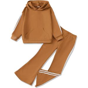 Mikrdoo Teenager Clothes Long Sleeve Hoodies Sweatshirts Teen Clothes Sweatpants Junior 2 Piece Outfits Sweatsuit Set (11-12 Years, 1-brown)