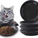 Ceramic Cat Food Bowl Set - 4 Pack Healthy Wide Shallow Cat Dishes Cat Plates for Food and Water, Anti Whisker Fatigue Cat Feeding Bowls for Pet Puppy Kittens, Dishwasher Microwave Safe, 5.8 In, Black