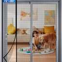Magnetic Screen Door Mesh Left Right Side Opening Upgraded PET Material Mesh Stronger Than Fiberglass and Polyester,Keep Bugs Out,Pet & Kid Friendly,Hands Free,Fit Door Size 72" X 80" (Black)