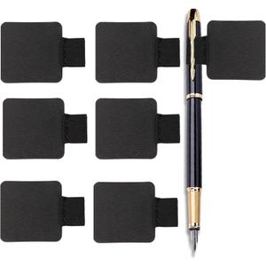 Pen Holder for Notebook, 6Pcs Pen Loop Holder Set for Notebooks Calendars, Self Adhesive Leather Black Pencil Holders with Elastic Loop for Kids Teachers Travelers Journal Planners Office with 6 Black