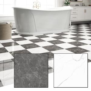 Peel and Stick Tile Vinyl Floor 40 Piece Polish 12in x 12in Cover 40 Sq. Ft, Self Adhesive Waterproof Flooring Planks for Kitchen, Dining Room, Bedrooms, Dark Gray&White Marble