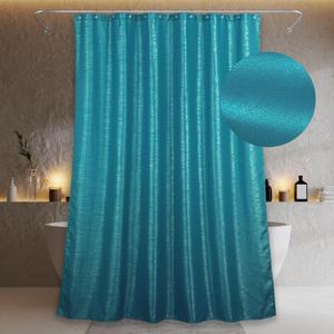 Teal Green Long Shower Curtain: 84 Inch Extra Tall Sparkly Metallic Shimmery Bling Shiny Textured Fabric Decorative Shower Curtains for Bathroom - Glam Fancy Luxury Modern Chic Design - 72x84 (Turquoise)