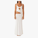 Women Sexy Maxi Dress Cut Out V Neck Spaghetti Straps Bodycon Long Dress Summer Party Cocktail Wear, Size S, White