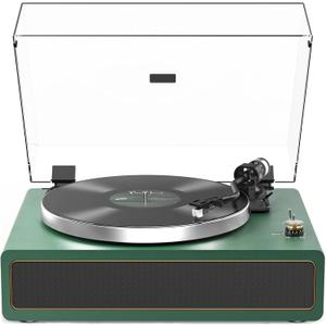 Turntable Record Player with Built-in Speakers, Vinyl Record Player Support Bluetooth Playback Auto Stop 33&45 RPM Speed RCA Line Out AUX in All-in-one Belt-Drive Turntable for Vinyl Records Green