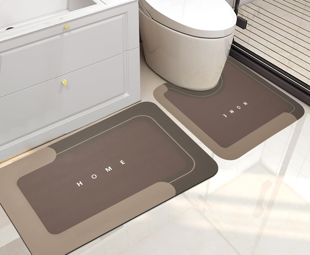 Housego 2PCS Absorbent Bath Mat Magic Rug Sets, Quick Drying Bath Mat Non-Slip Floor Rug Rubber Backed for Bathroom Kitchen Shower Sink, Water Absorbent (19.7''x23.6''+19.7''x31.9'', Brown)