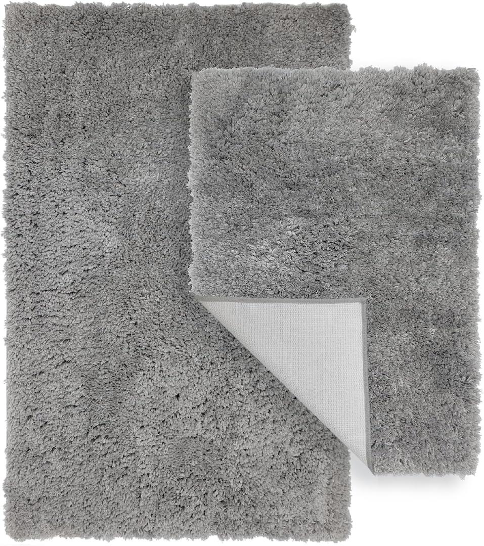 Bathroom Rugs Set 2-Piece Extra Soft Rug, Bath & Shower Mat, Washable Rug, Floor Mats, Bath Decor, Accessories, Home Decor, Quick Dry, Non Slip Mat for Bathroom, 20"x32"+17"x24" Light Grey