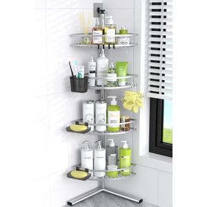Standing Shower Caddy Corner: 4-tier Rustproof Shower Organizer Shelf - Floor Shower Corner Shelf Rack Stand for Bathroom Chrome