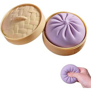 Giant Dumpling Squishy Stress Relief Desk Fidget, Jumbo Soft Squeeze Decompression Squishy with Steamer Box for Office, Home Desk Decor(Purple)