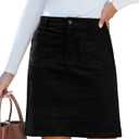luvamia Corduroy Skirts for Women High Waisted Trendy Fall Elastic Waist Casual Stretchy Short Skirts with Patch Pockets (XXL, Black)