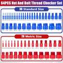 64Pcs Thread Checker, Nut and Bolt Thread Checker, 36 Inch & 28 Metric Box Set Thread Gauge, Thread Checker Standard and Metric Suitable for Size Checker of Bolts or Nuts in Narrow Areas