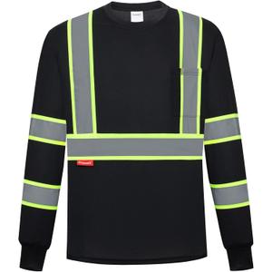 ProtectX High Visibility Long Sleeve Shirts Reflective Hi Vis Safety Shirt for Men Women Class 2-3 Construction Shirt 1 Pack (Large, Black Long)