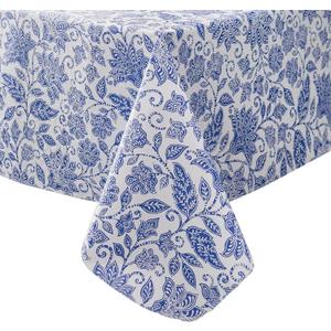 Vinyl Tablecloth with Flannel Backed Waterproof Oil-Proof PVC Table Cloth Wipeable Spill-Proof Plastic Table Cover for Indoor and Outdoor(Flower, 60 x 84 Inch Rectangle)